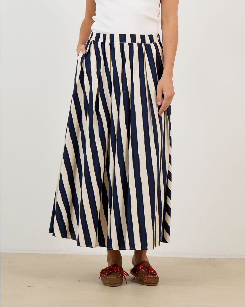 Midi Rok Navy Gestreept 