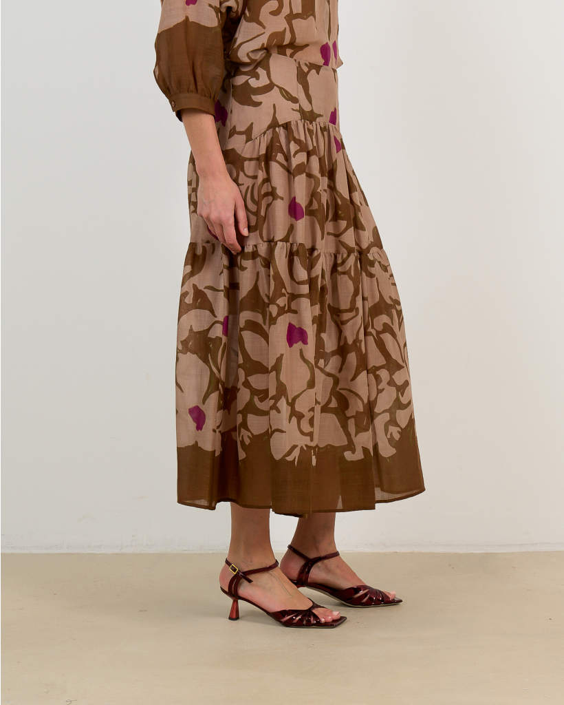 Midi Rok met Bloemenprint Terracotta