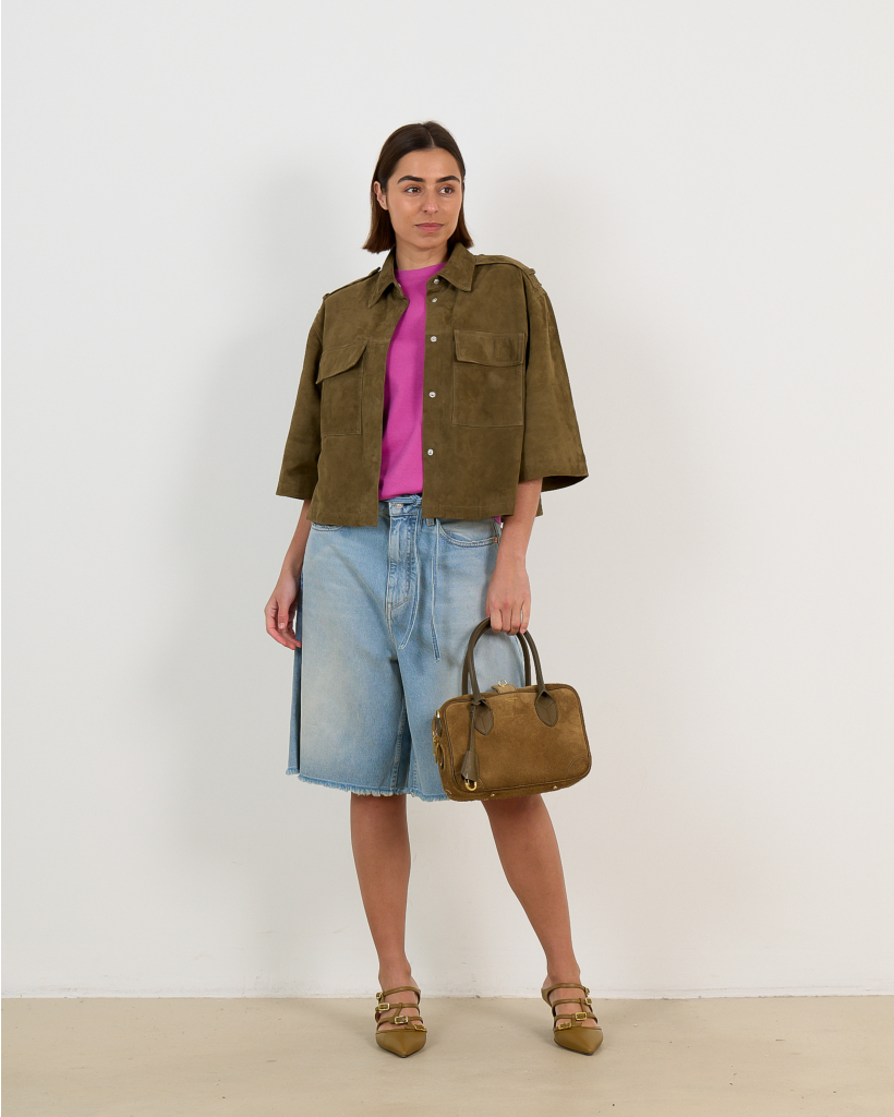 Nala Suède Korte Mouwen Shacket Kaki