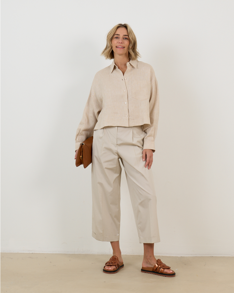 Cropped Linnen Blouse Beige 