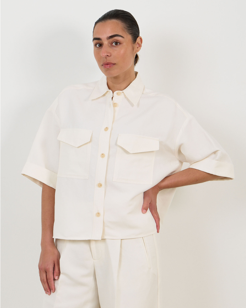 Linnen Blouse met Korte Mouwen Off White