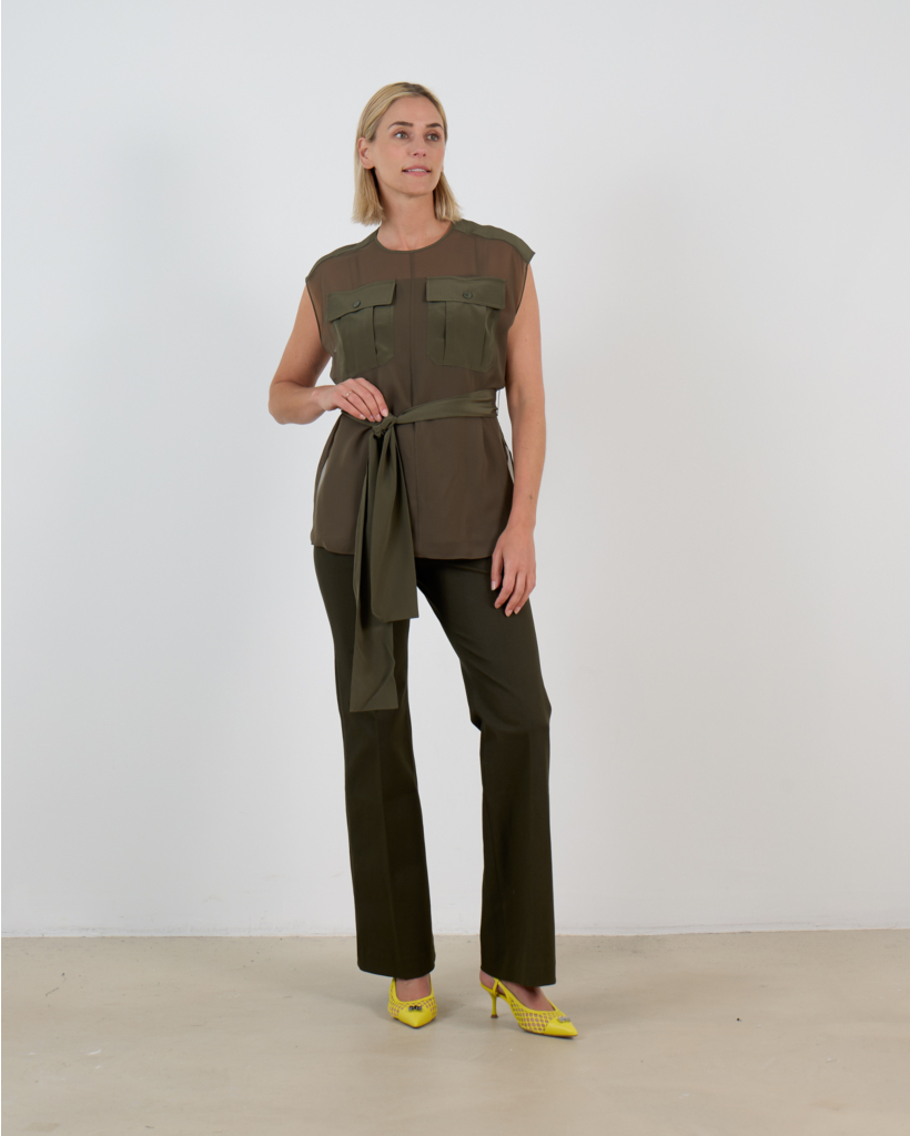 zijden crêpe de soie Mouwloze blouse Kaki 