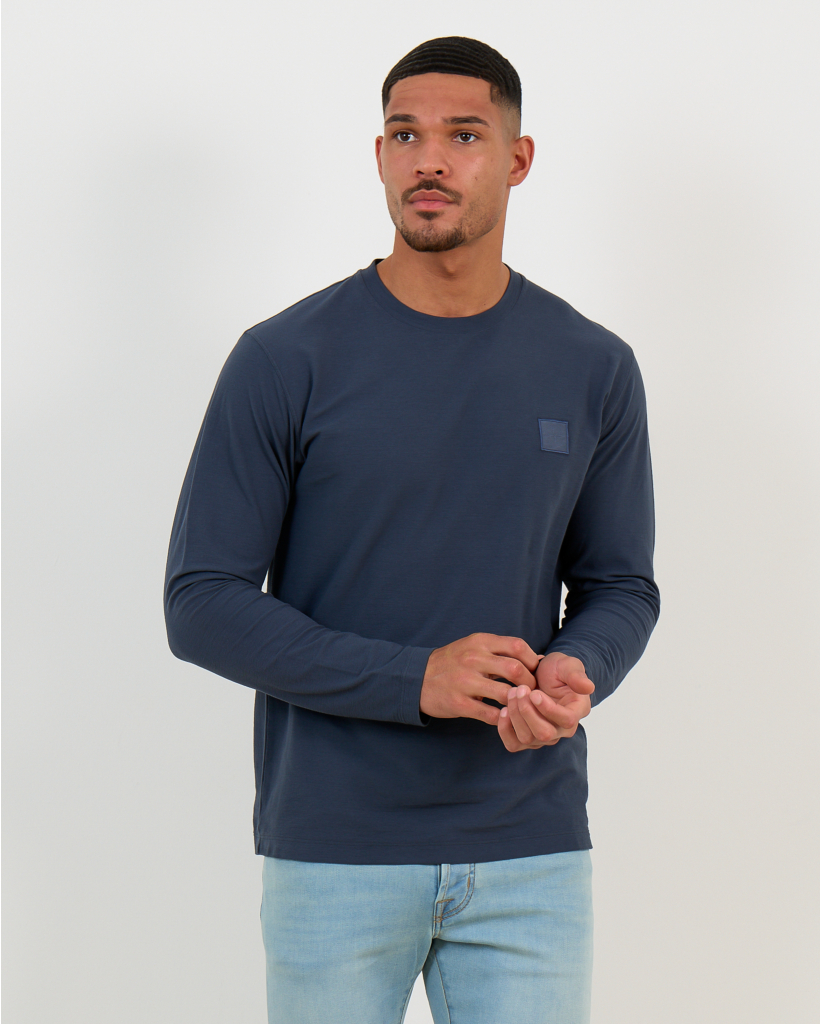 2100024 Ghost Slim-fit Long-sleeve T-shirt met Logo Blauw 