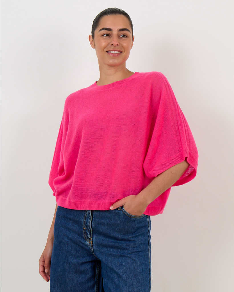 Benedicta Cashmere Korte Mouwen Trui Fuchsia