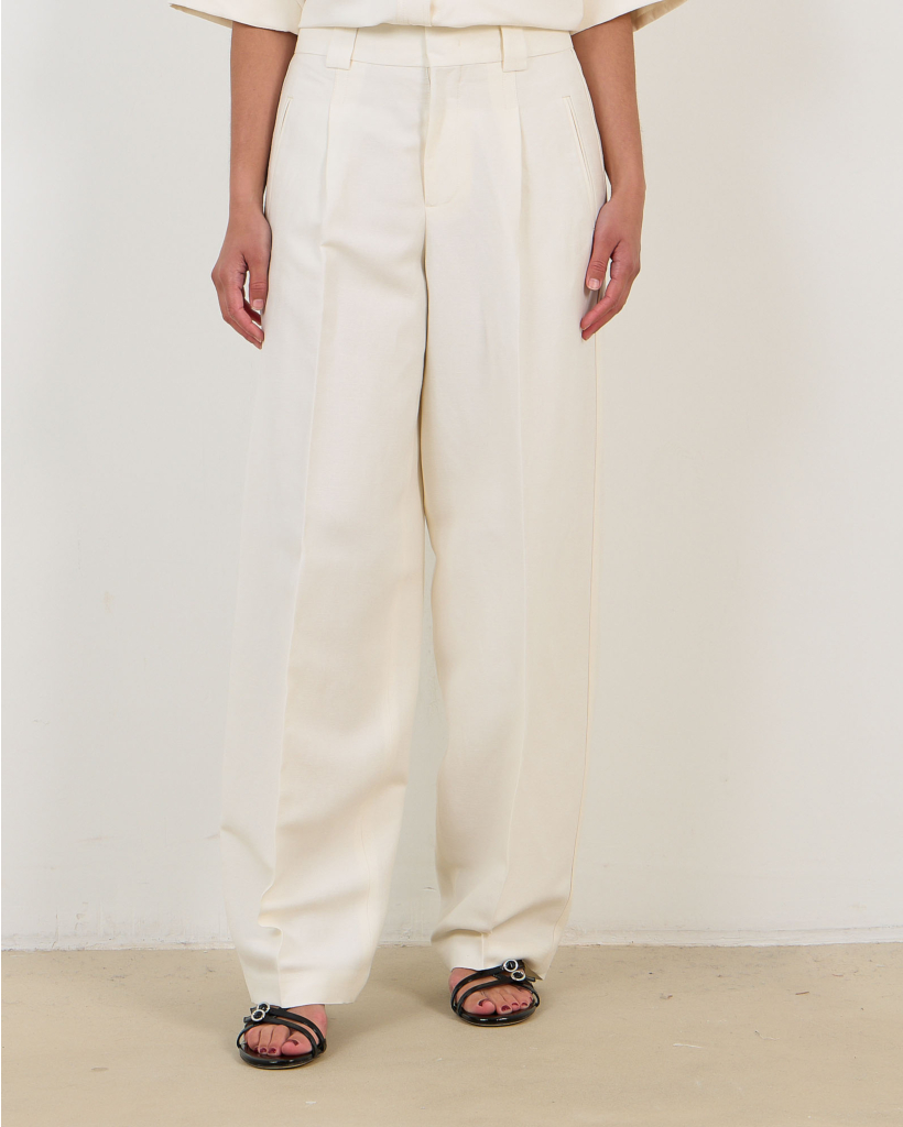 Wendlyn Linnen Wijde Barrel Pantalon Off White