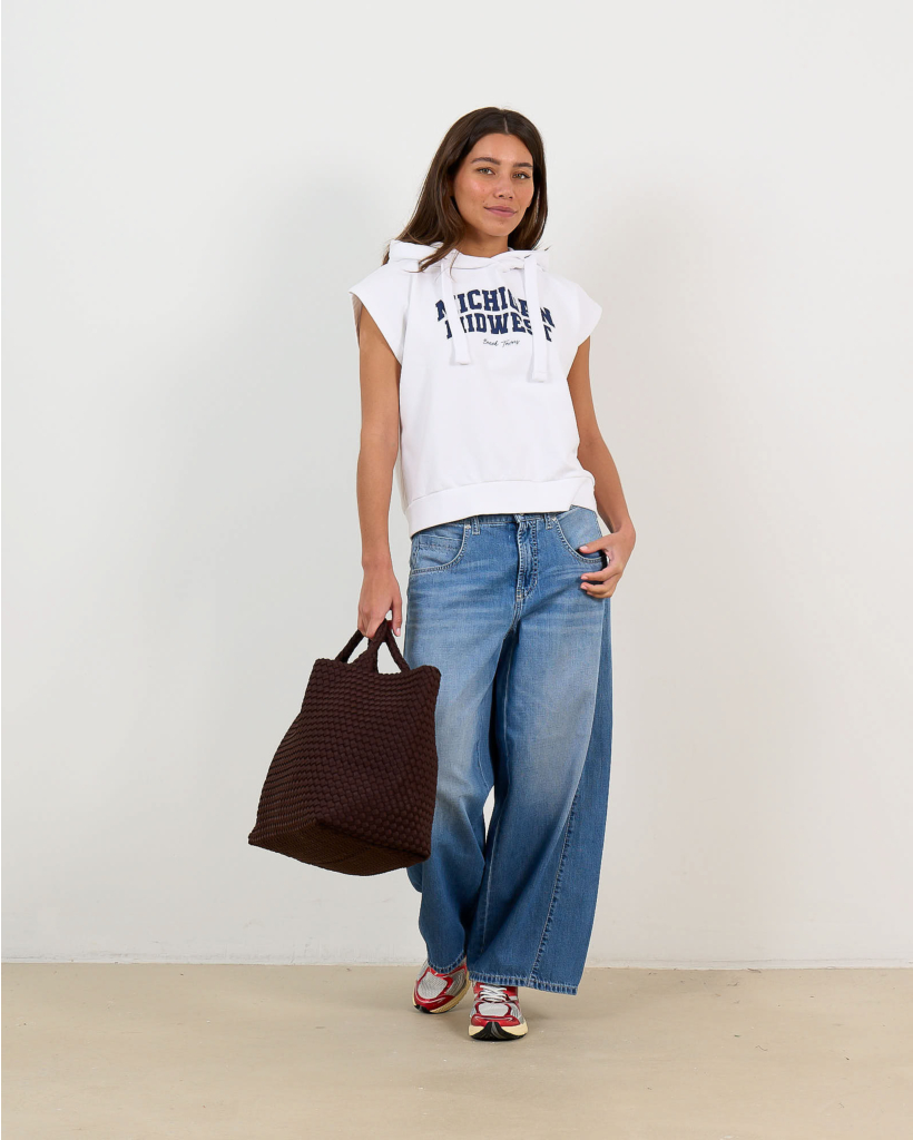 Mouwloze Hoody Sweater Wit/Navy