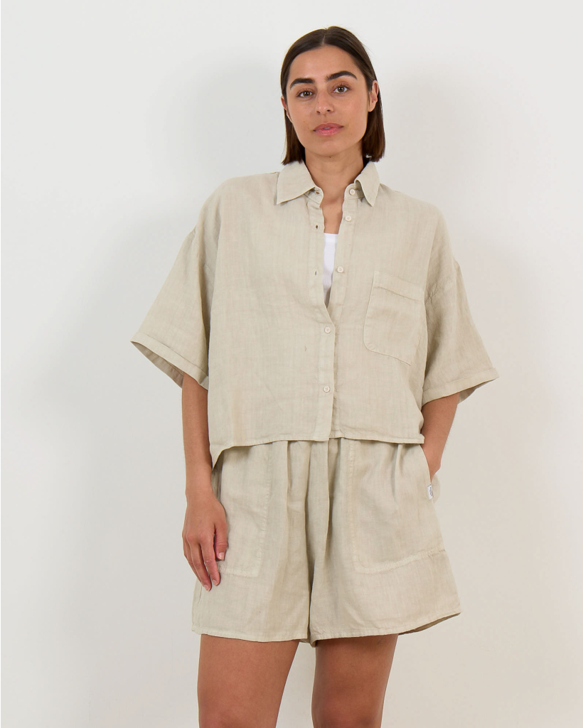 Linnen Blouse met Driekwart Mouw Jute