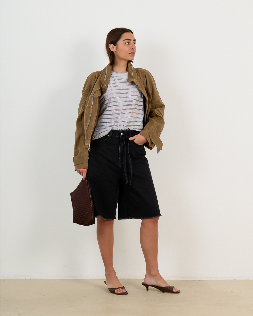 Ulizia Textured Striped Jersey T-Shirt Grijs