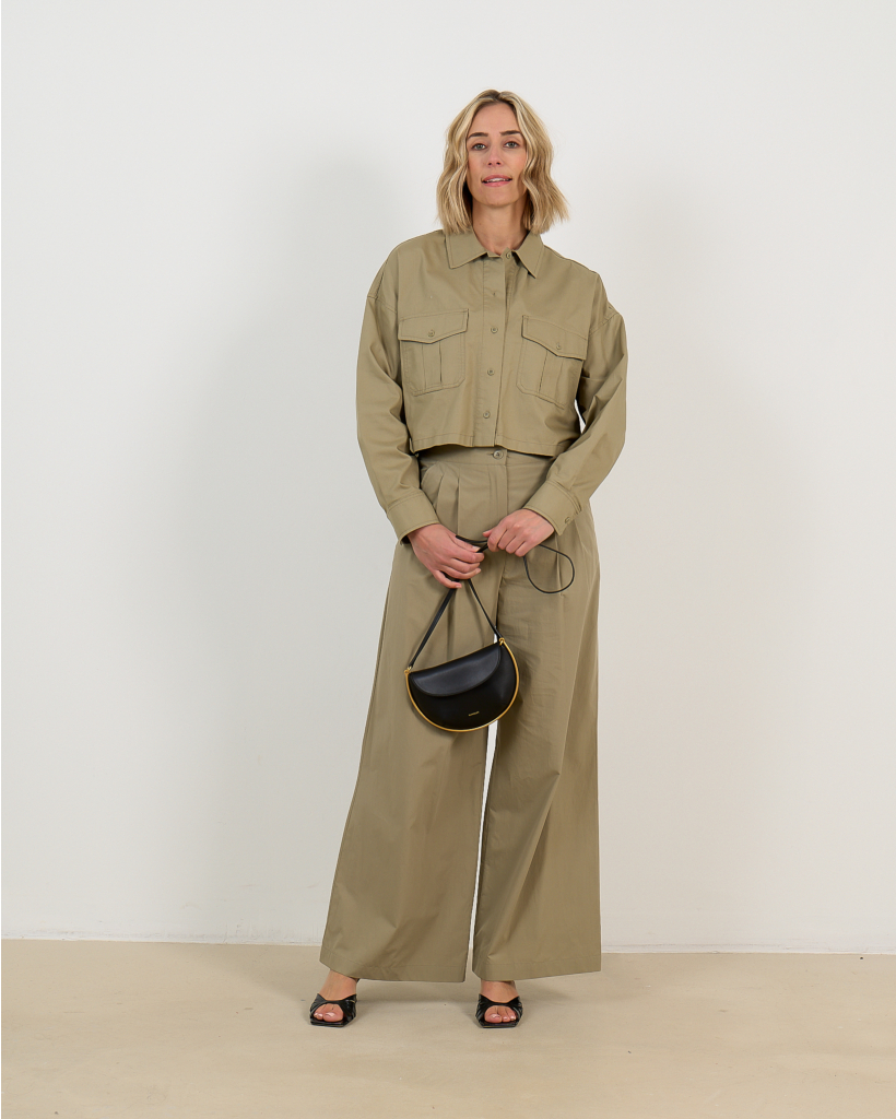 Boxy Cotton Panama Shirt Olive Green