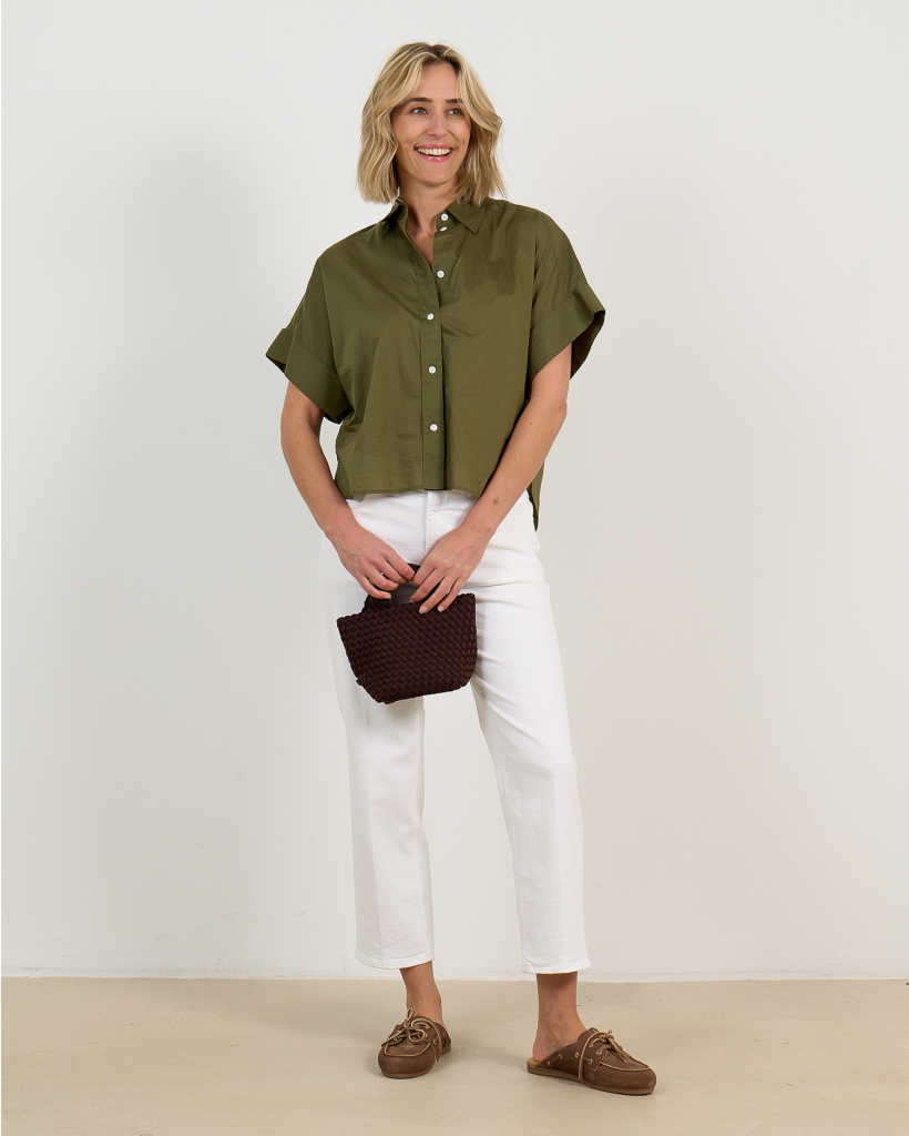 Turn Up Korte Mouwen Blouse Groen