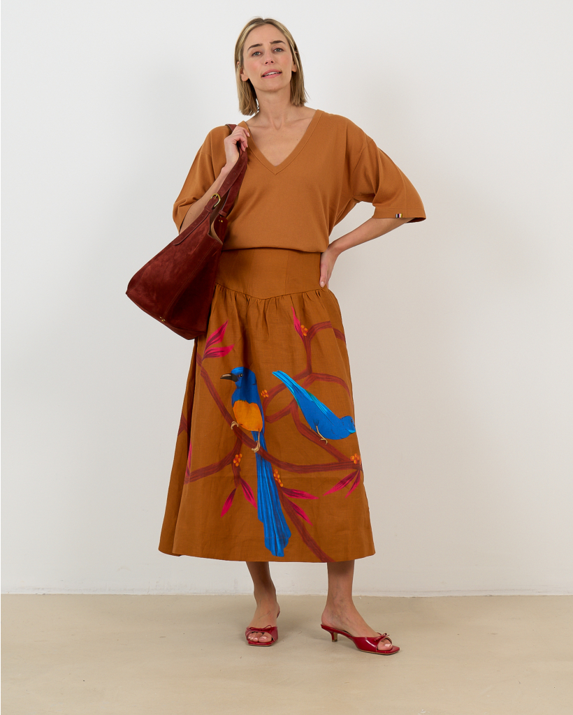 Rok Midi Wijd Bruin