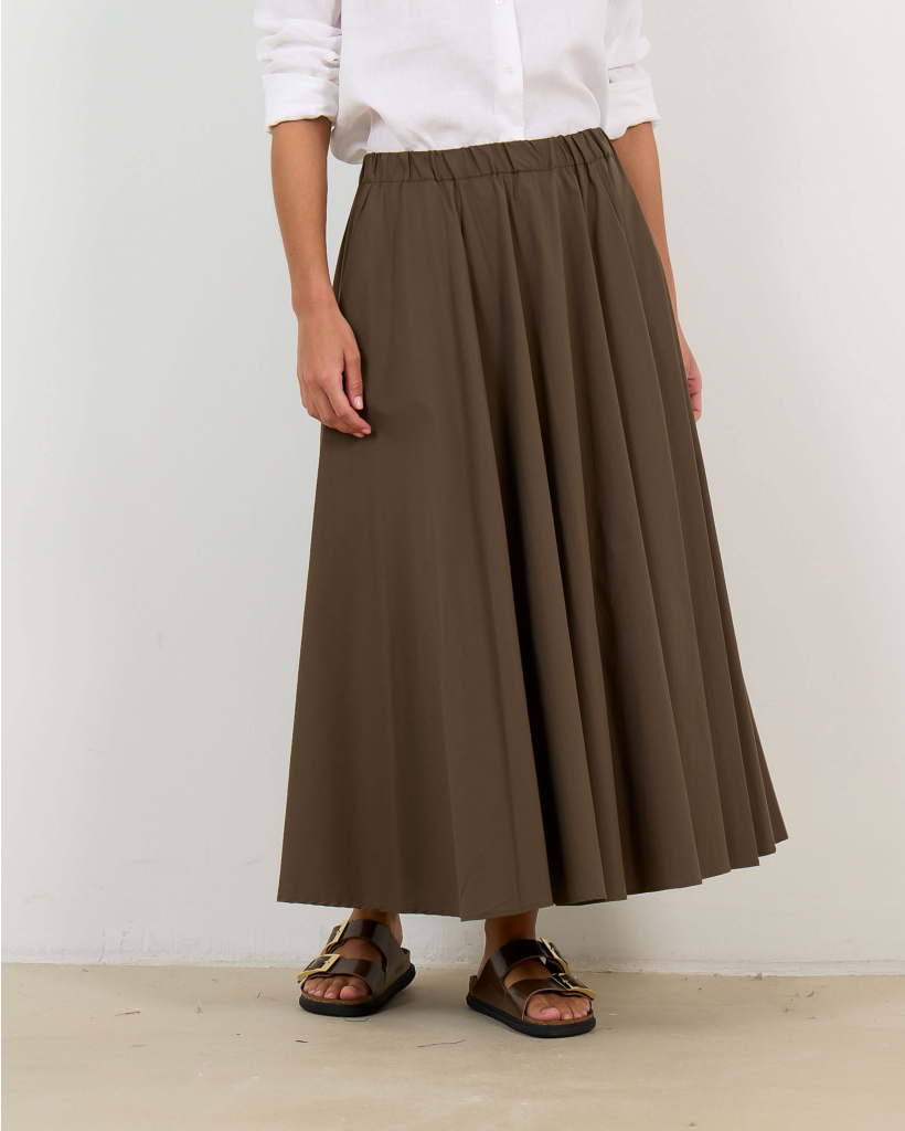 Poplin en Nylon Midi Rok Military Groen