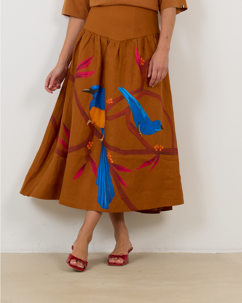 Rok Midi Wijd Bruin