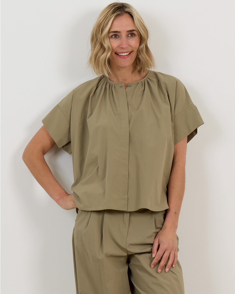 Cotton Poplin Crewneck Shirt Olive Green