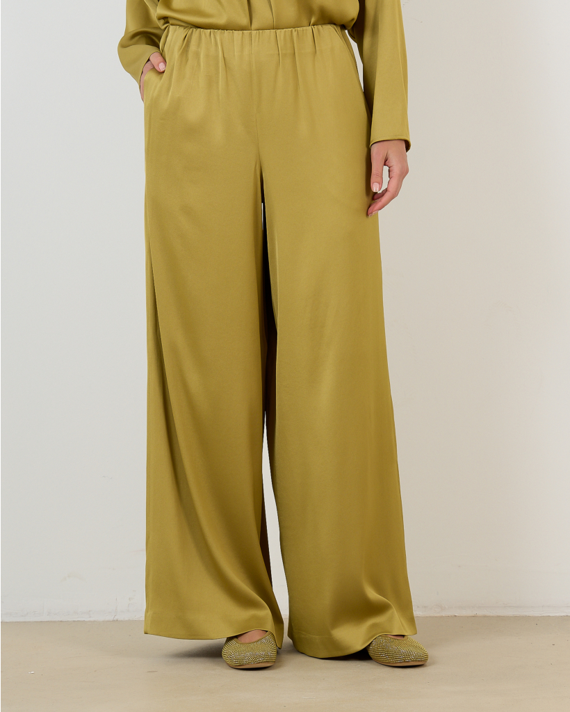 Tweezer satijnen pantalon mosterd