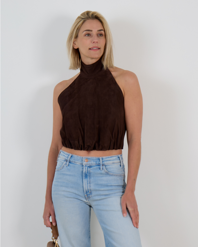 Naomi Suède Backless Halter Top Bruin