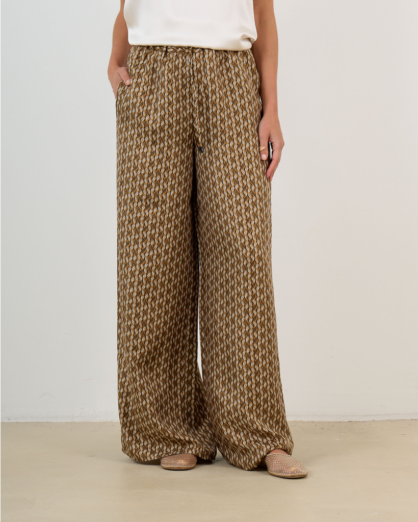 Zijden Wide-Fit Printed Trousers Hazelnut brown