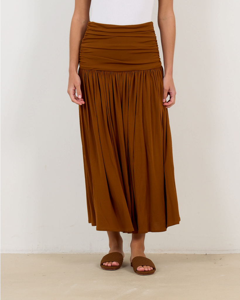 Nora Viscose Jersey Midi Rok Walnut Bruin