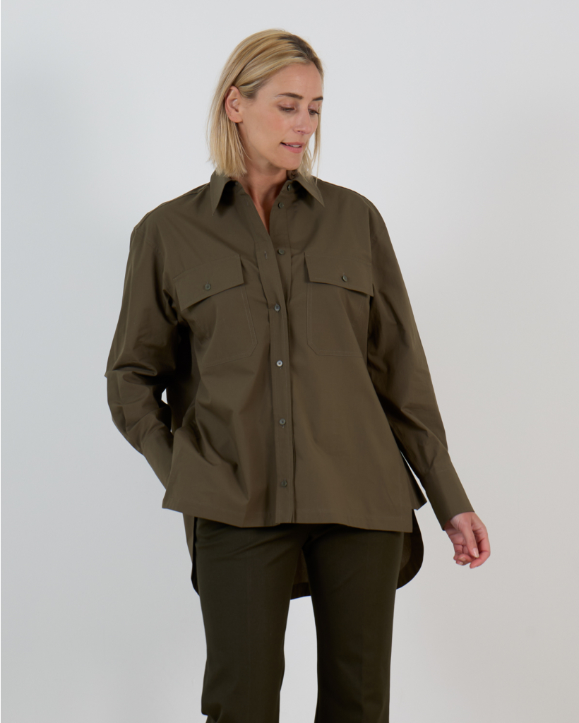 Katoenen Ranya Lange Mouwen Blouse Kaki