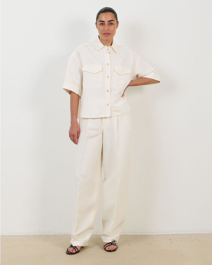 Linnen Blouse met Korte Mouwen Off White