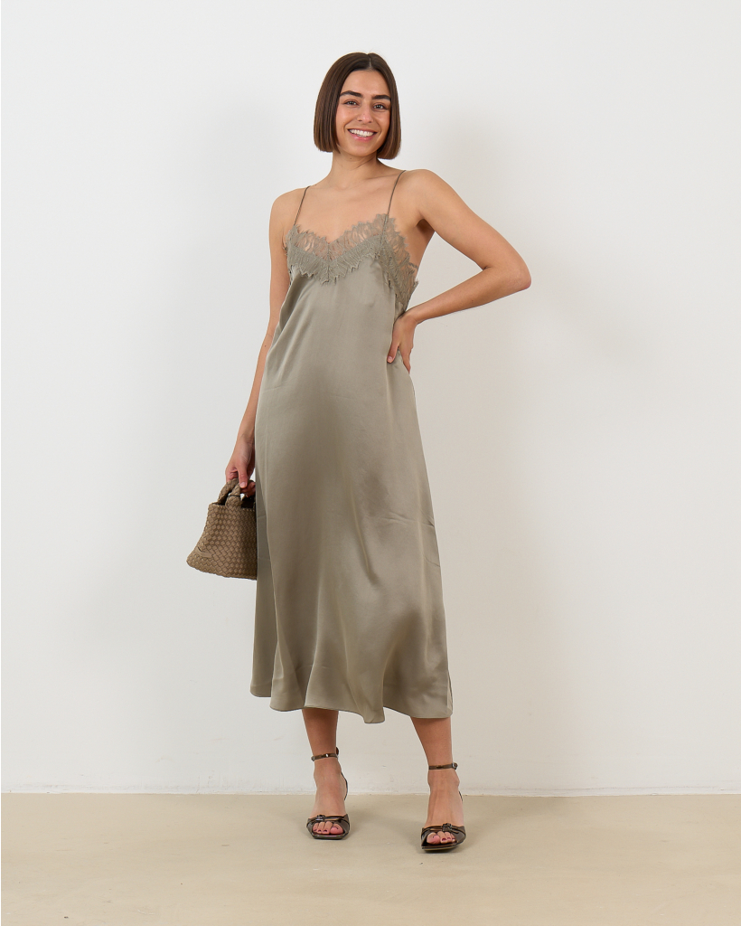 Zijden Bailar Jurk Olijf Groen