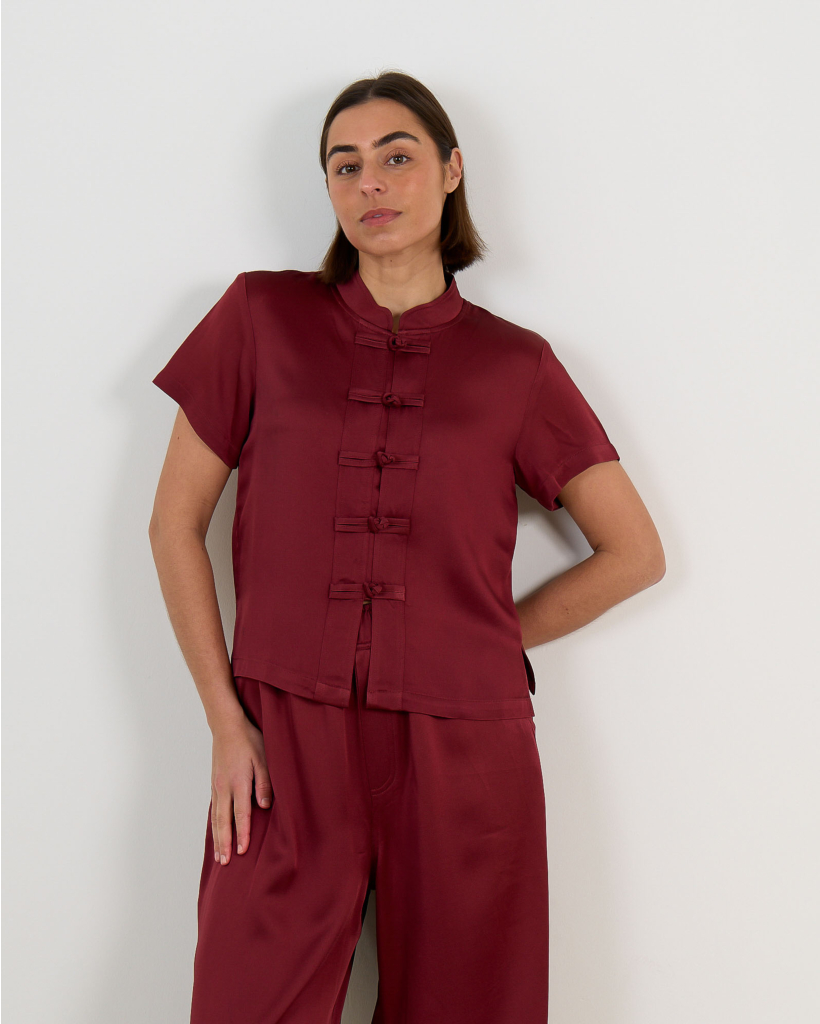 Lotus Crêpe Satijnen Blouse Cacao