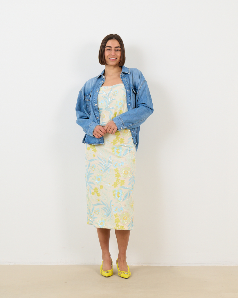 Jolette Velvet Midi Rok Met Pailletten Pastel Geel