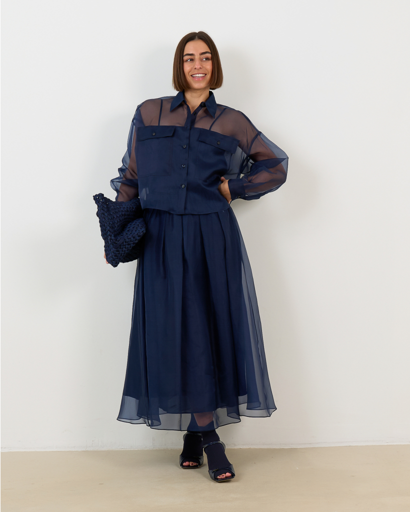 Sheer Maxi Rok Donker Blauw