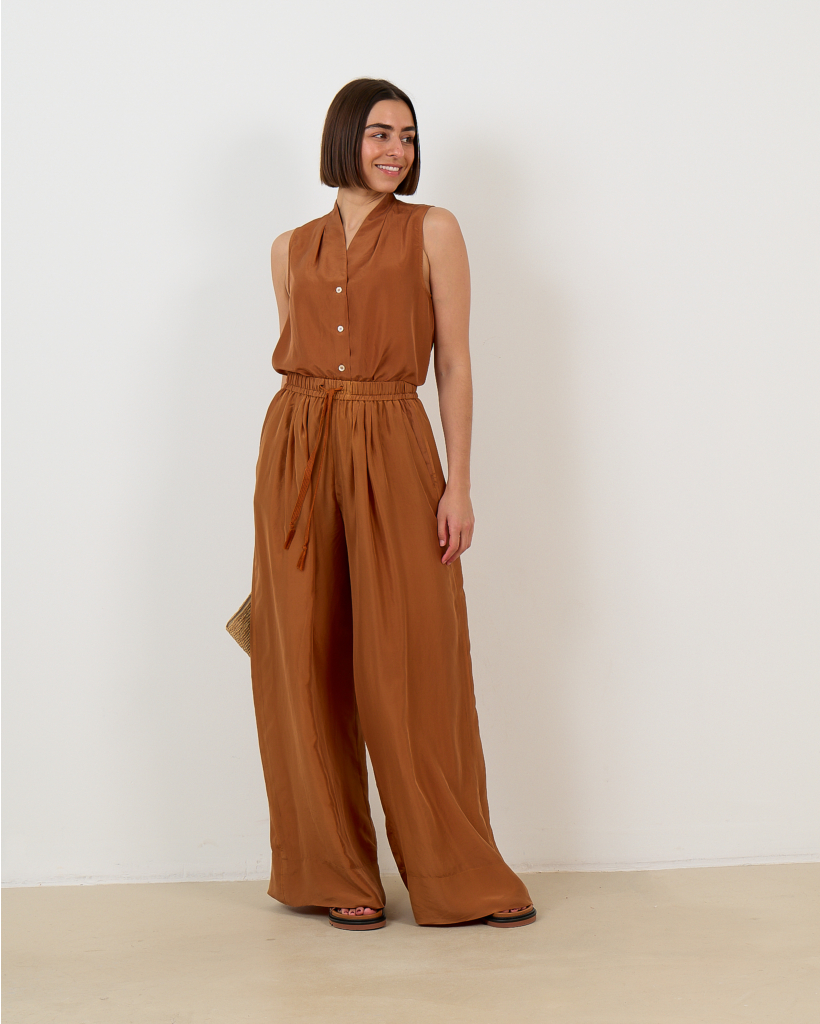 Zijden Mouwloze Blouse met Knopen Brons
