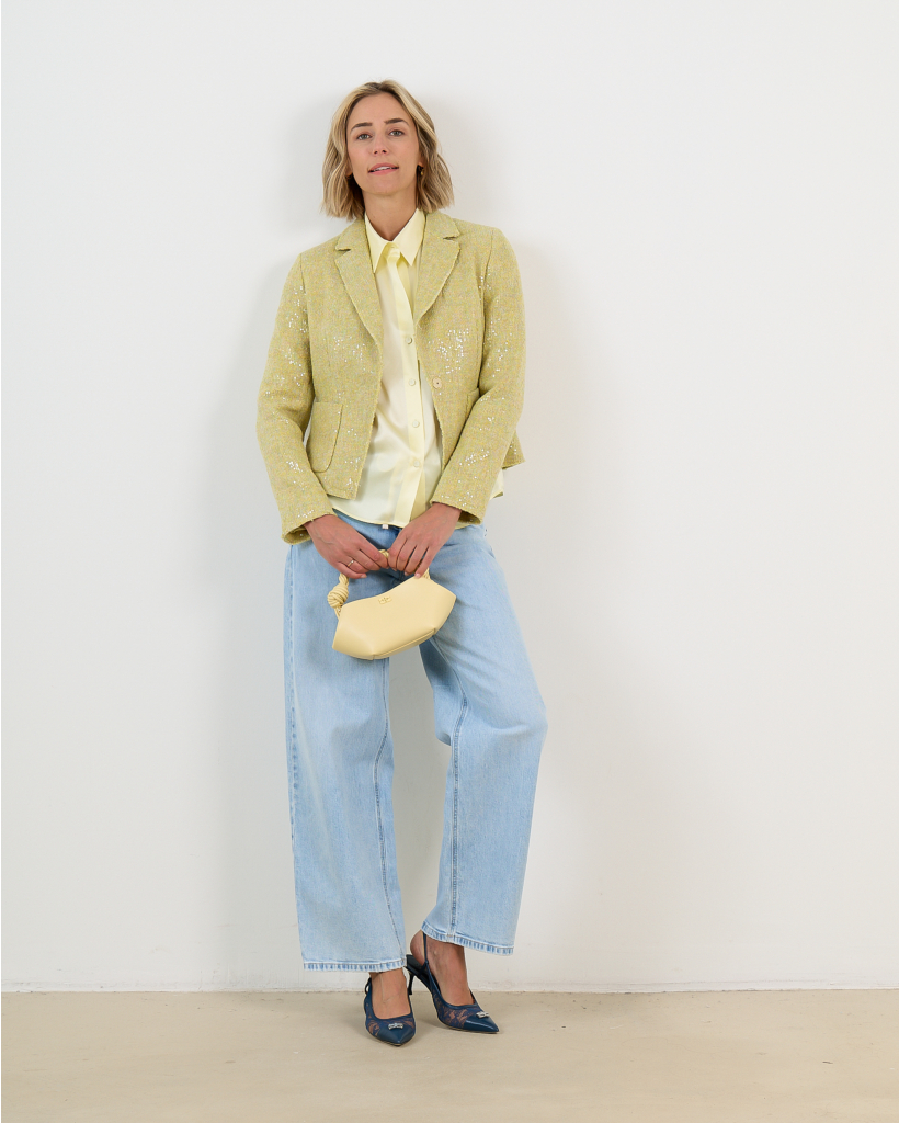 Korte Blazer Lange Mouw Glitter Geel 