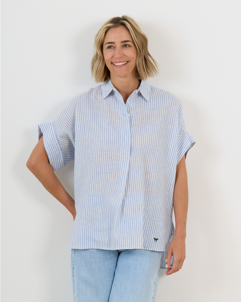 Printed Linnen Canvas Shirt Blauw