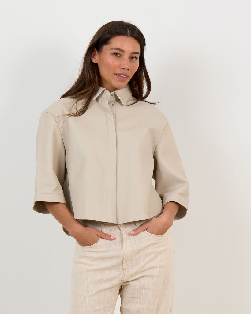 Mila Schapenleren Blouse Driekwartsmouw Almond