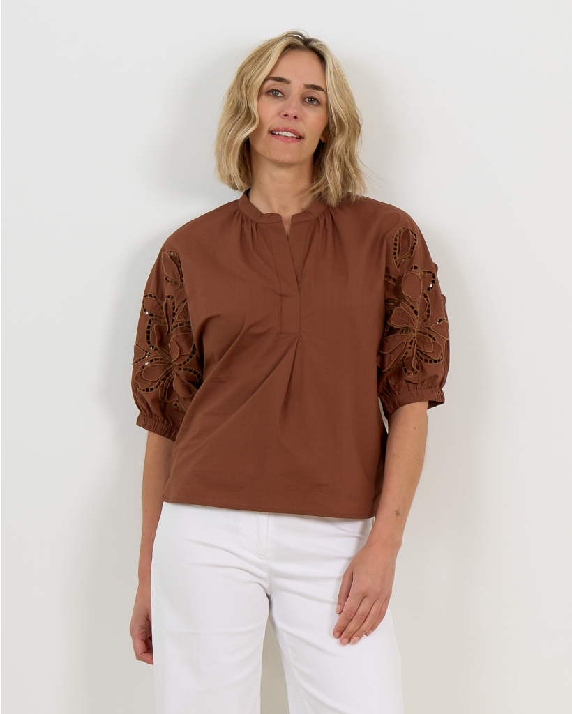 Blouse met Eyelet Boorduurwerk Dark Terracotta