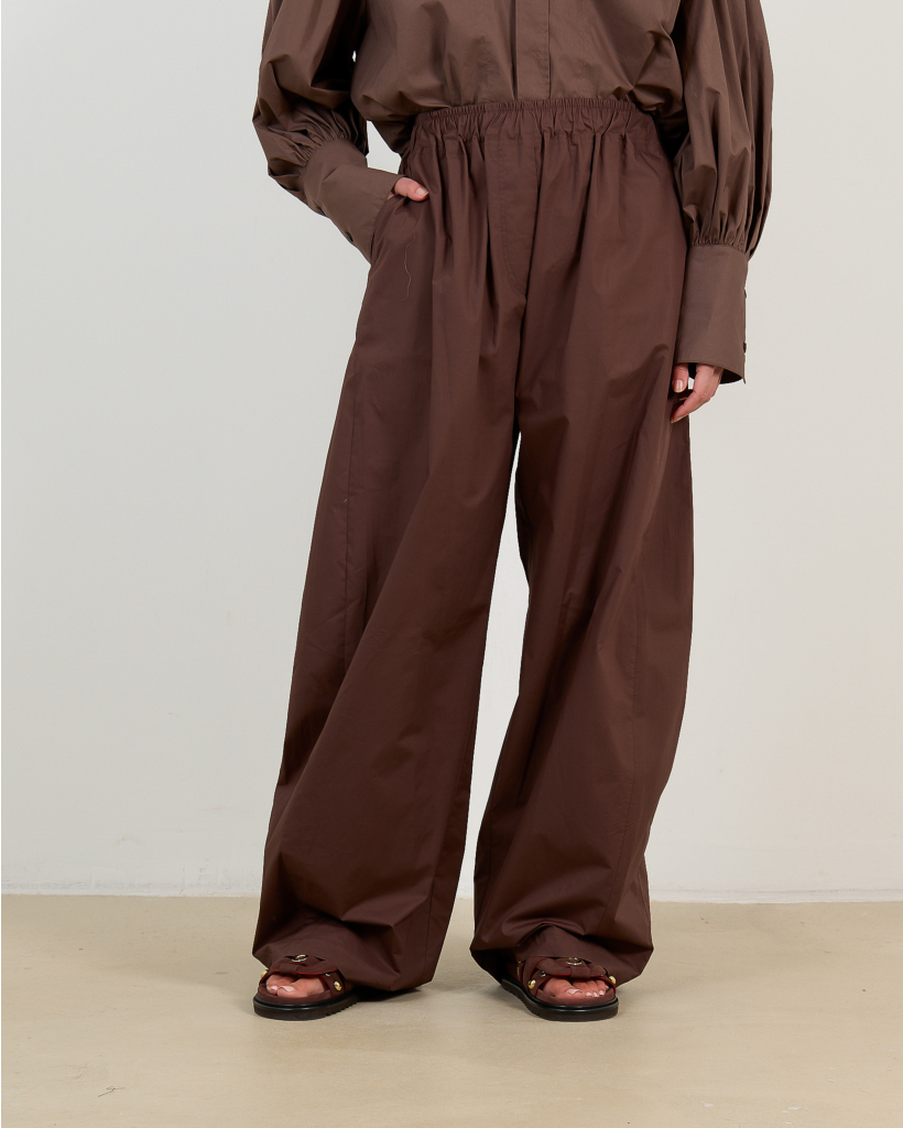 Dora Poplin Relaxed Pantalon Donker Bruin