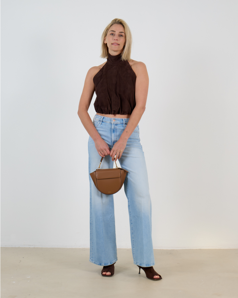 Naomi Suède Backless Halter Top Bruin