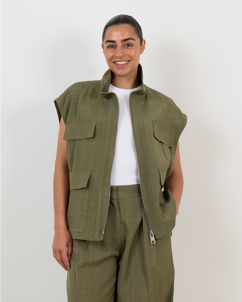 Gilma Gilet Met Zakken Kaki