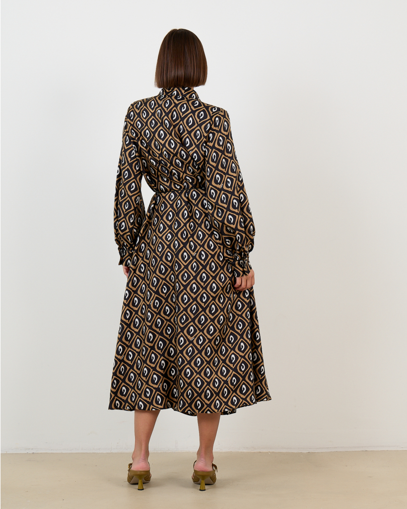 jurk lange mouw midi 001 black prints