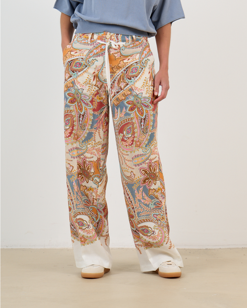 Adrienne Pantalon Faded Paisley Print Ocean/Peach