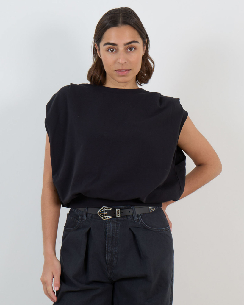 Calluna Gedrappeerd Mouwloos Sweatshirt Zwart