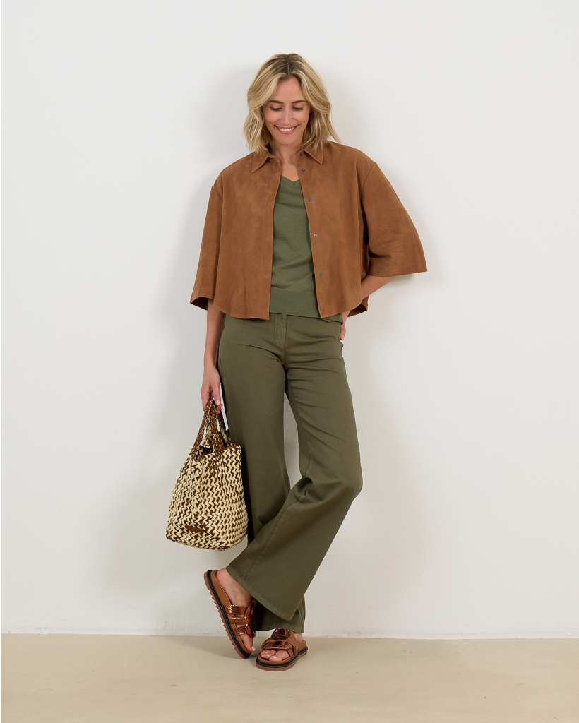 Wide Leg Lightweight Denim Khaki