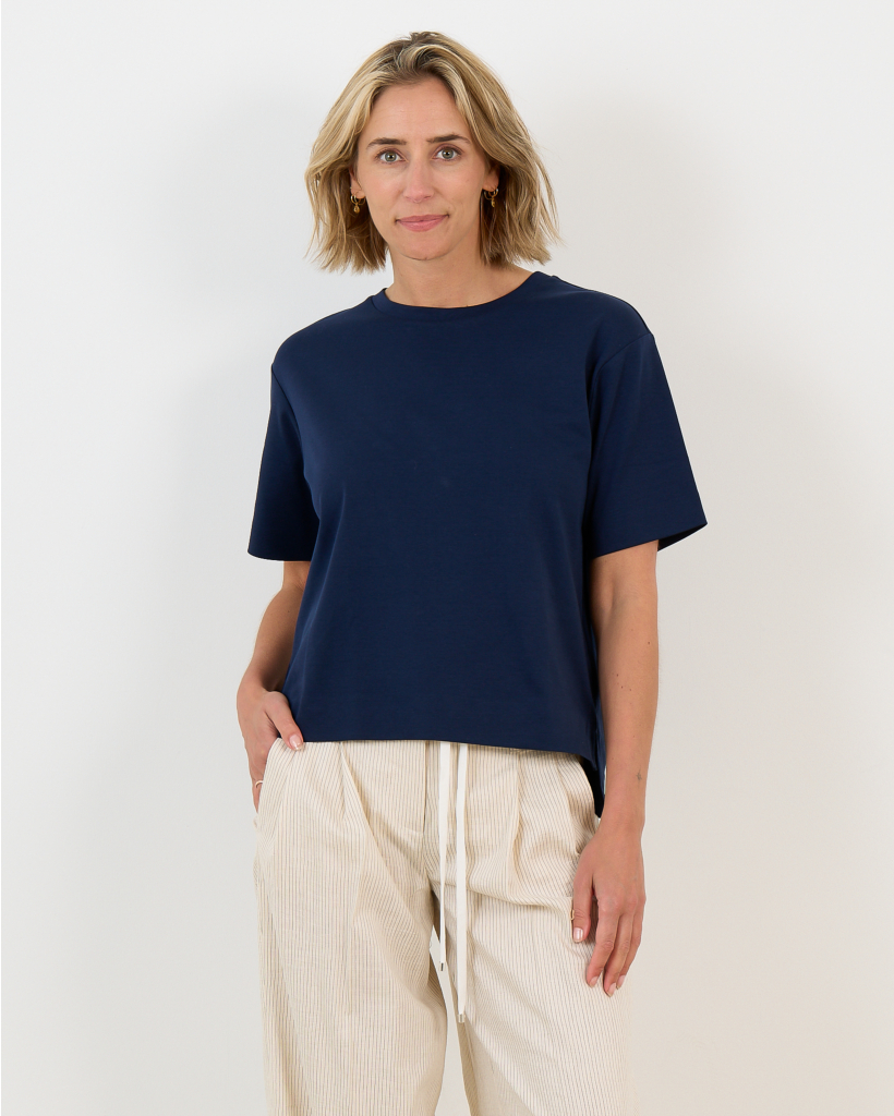 Jersey Boxy T-shirt met Zijsplit Navy