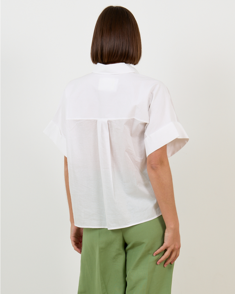 Turn Up Korte Mouwen Blouse Wit