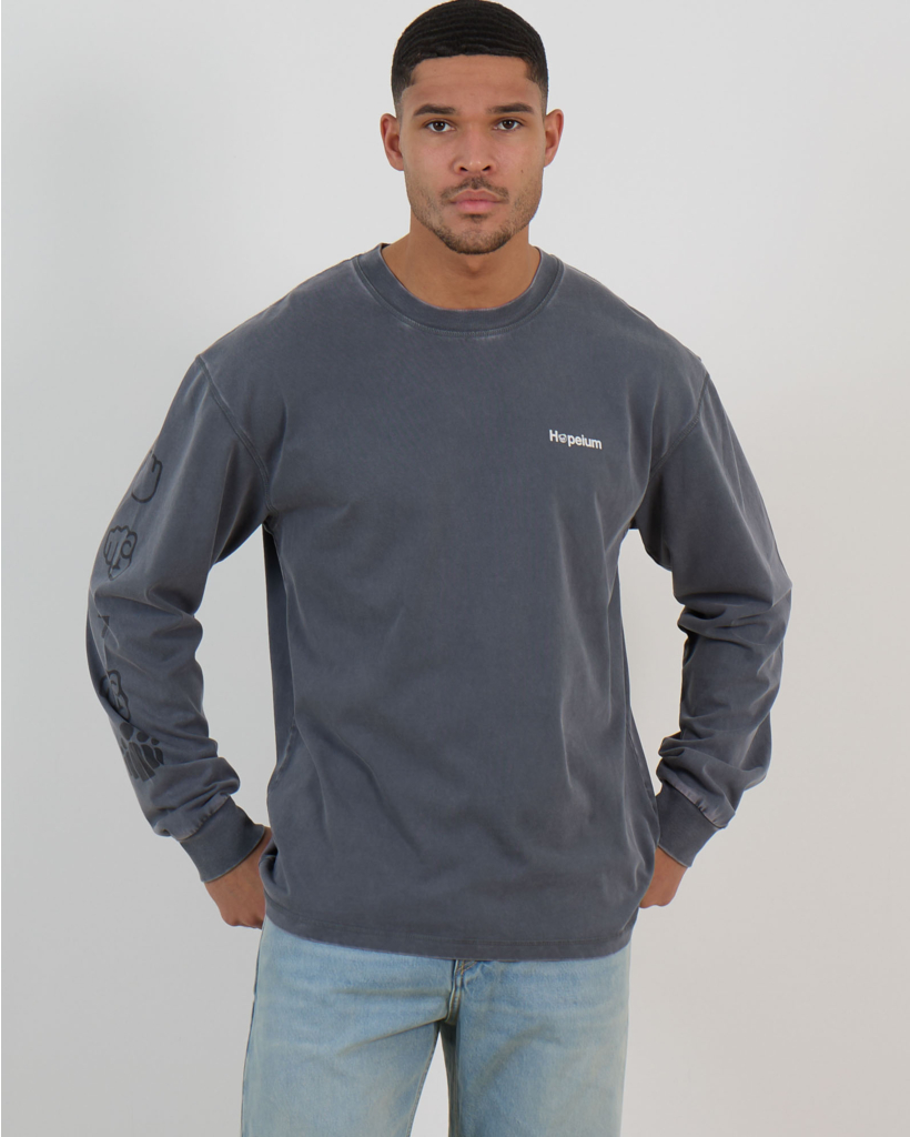 L/S Tekst Printed Shirt met Lange Mouwen Grijs