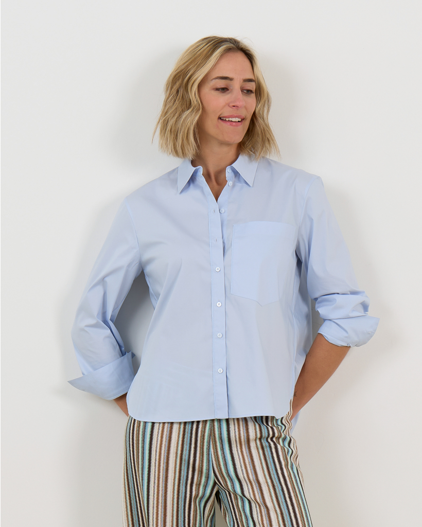 Korte Lange Mouwen Overhemd Lichtblauw