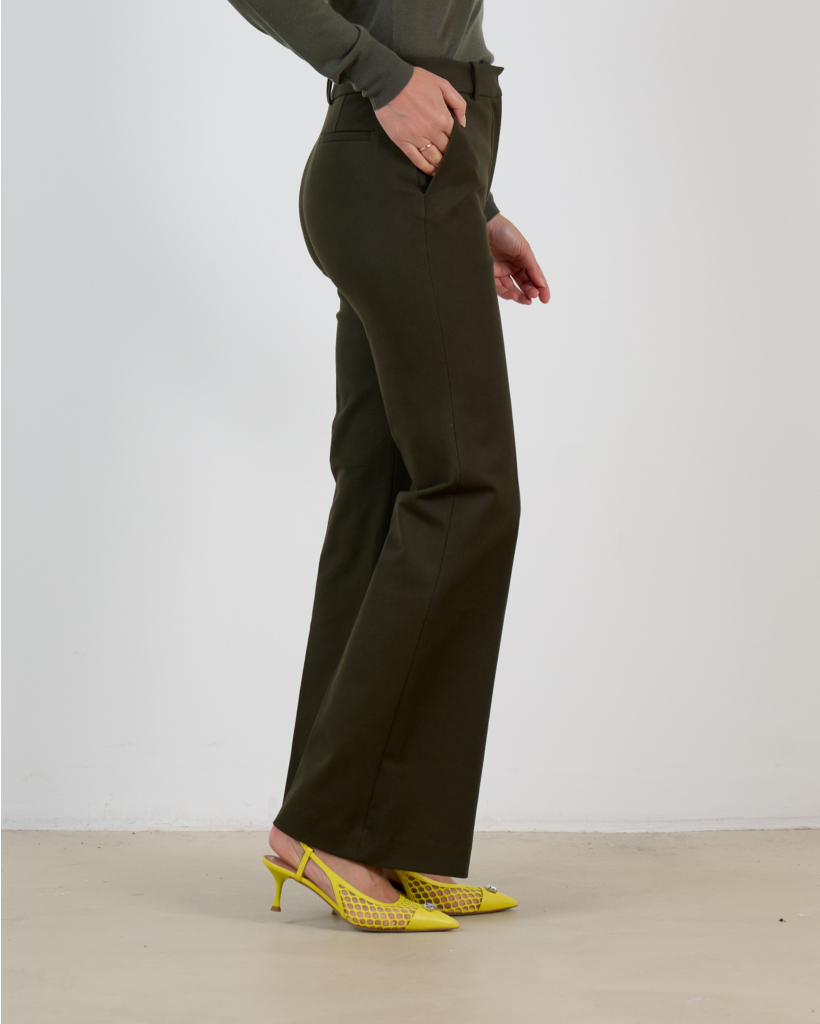 Tafira Stretch Gabardine Straight Leg Pantalon Kaki