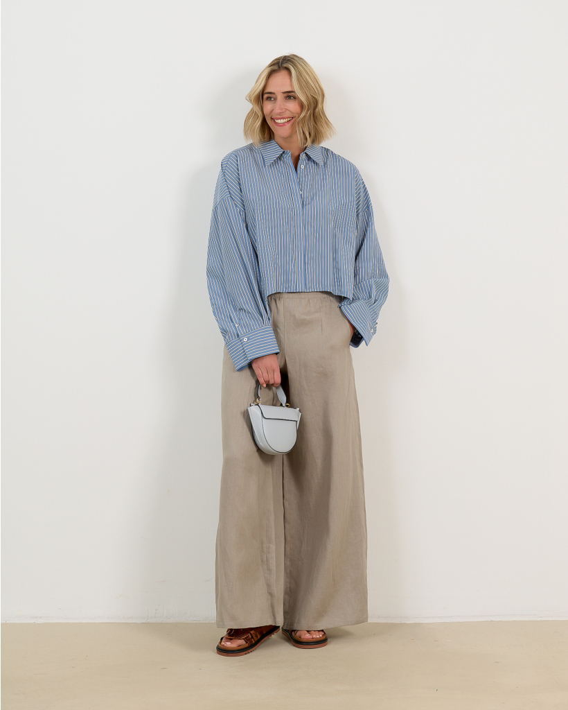 Oshia Gestreepte Cropped Blouse Blauw/Wit