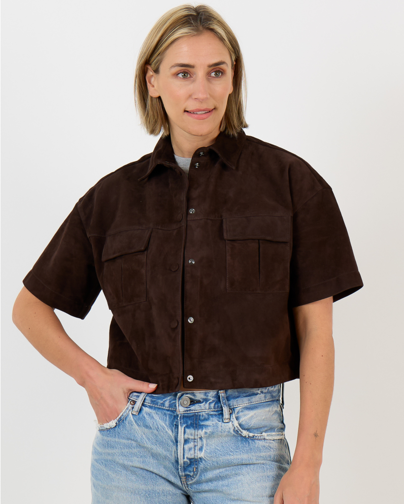 Brisa Blouse Korte Mouw Suede Bruin 