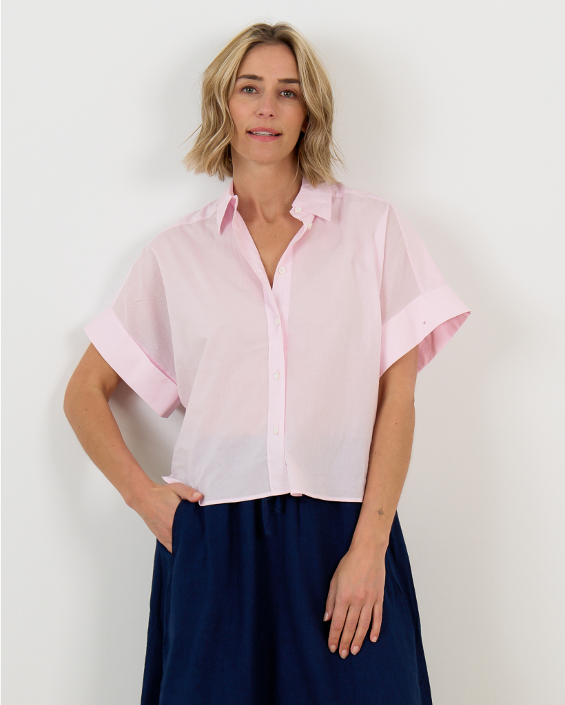 Katoenen Korte Mouwen Blouse Quartz Pink