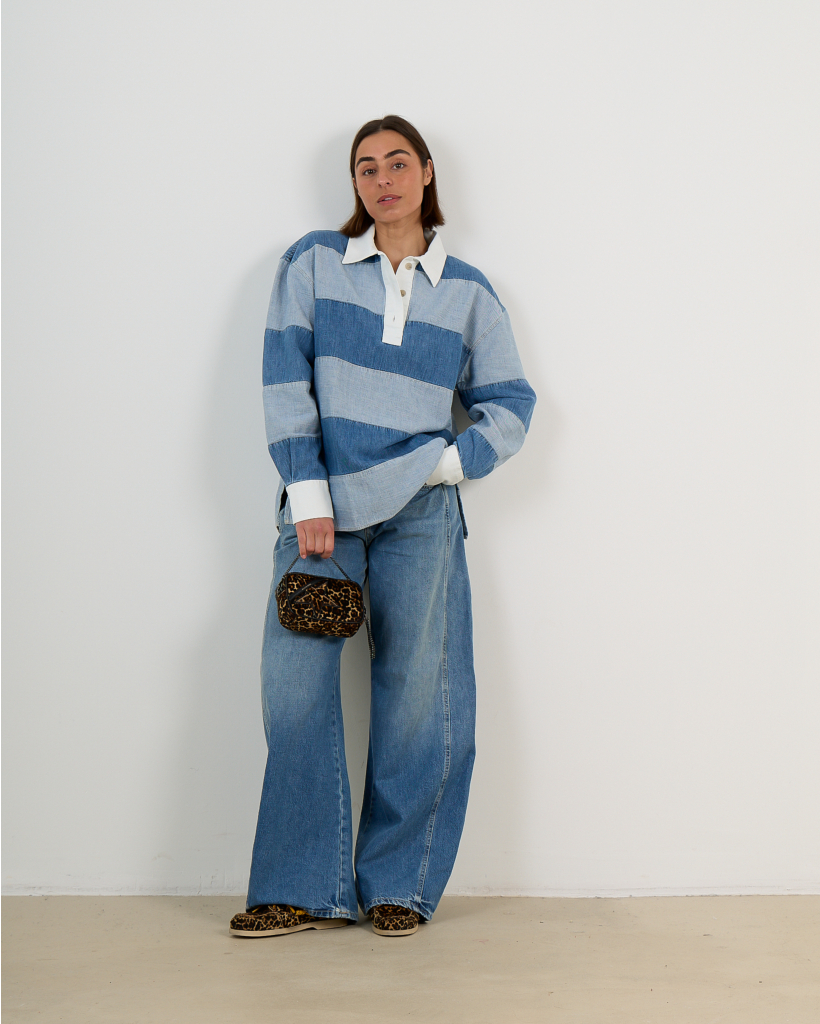 Rugby Denim Shirt met Lange Mouwen Blauw
