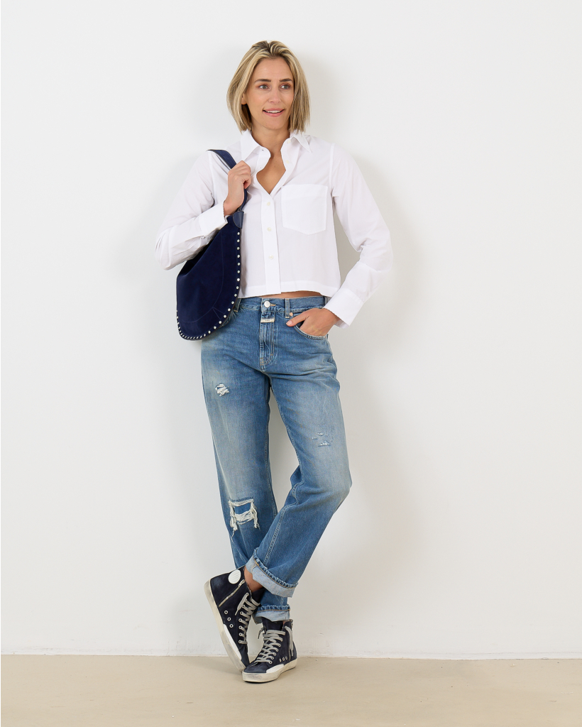 Cropped Overhemdblouse Wit